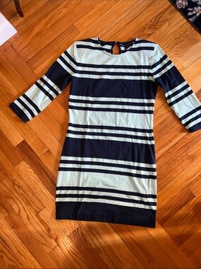 French Connection Nautical Striped Navy and Light Blue Stretch Sheath Dress 10